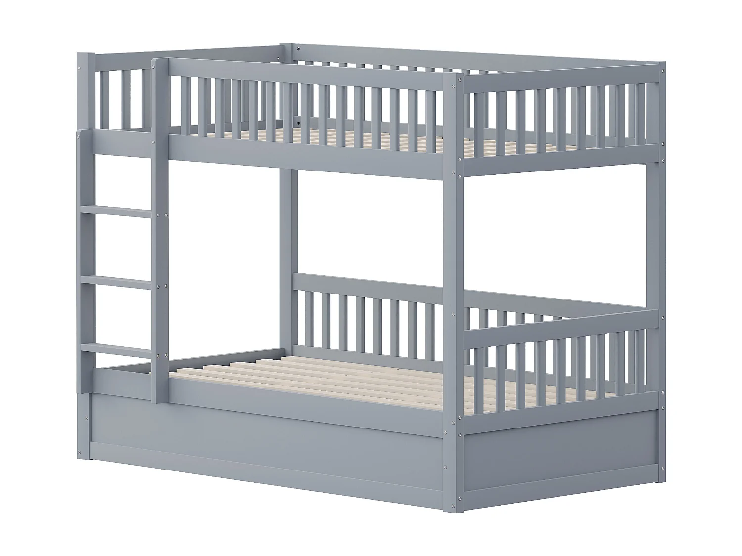 Lit superposé enfant 90x200 cm, bois massif, système de rangement hydraulique, lit robuste et durable pour enfants, gris