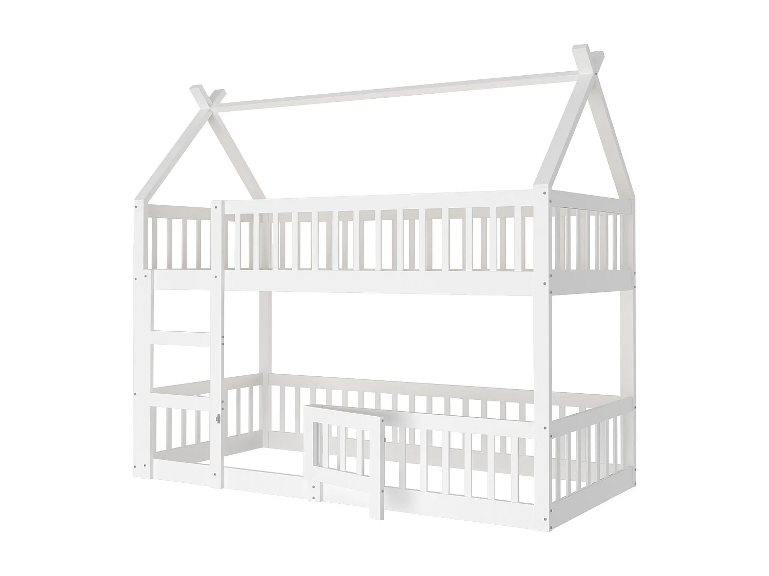 Lit superposé enfant 90x200 cm blanc, lit familial avec escalier, design loft, cadre en bois massif robuste