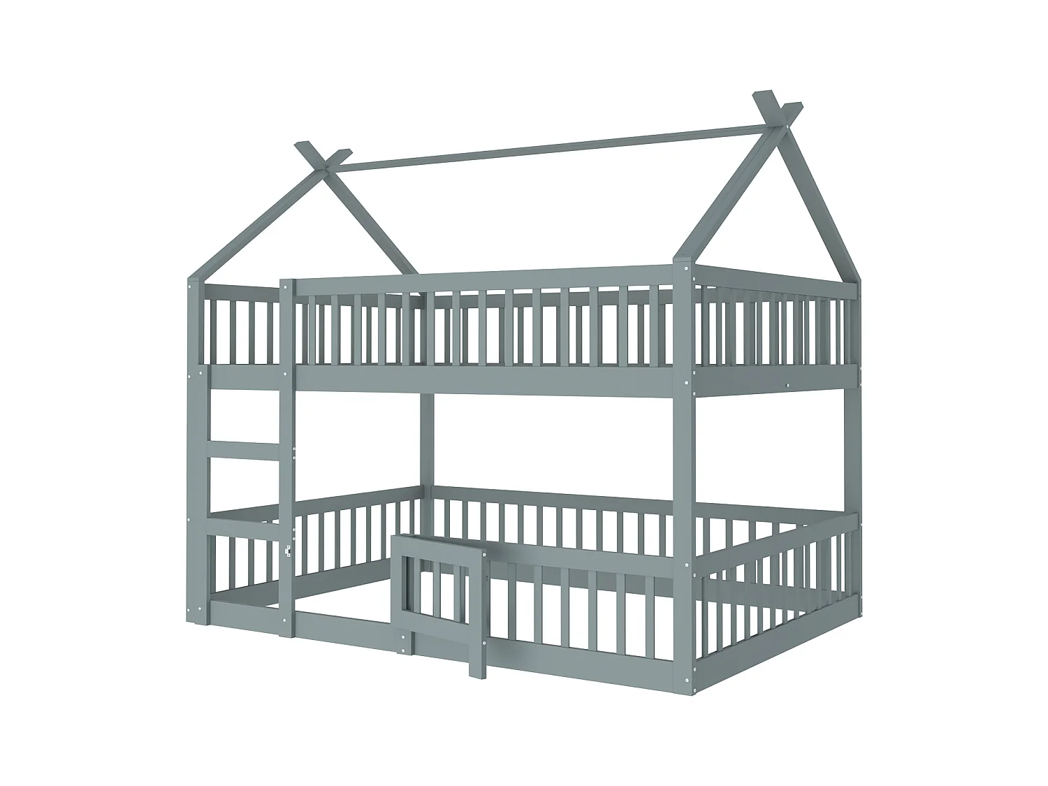 Lit superposé enfant 140x200 cm gris, lit familial loft avec escalier, structure en bois massif stable