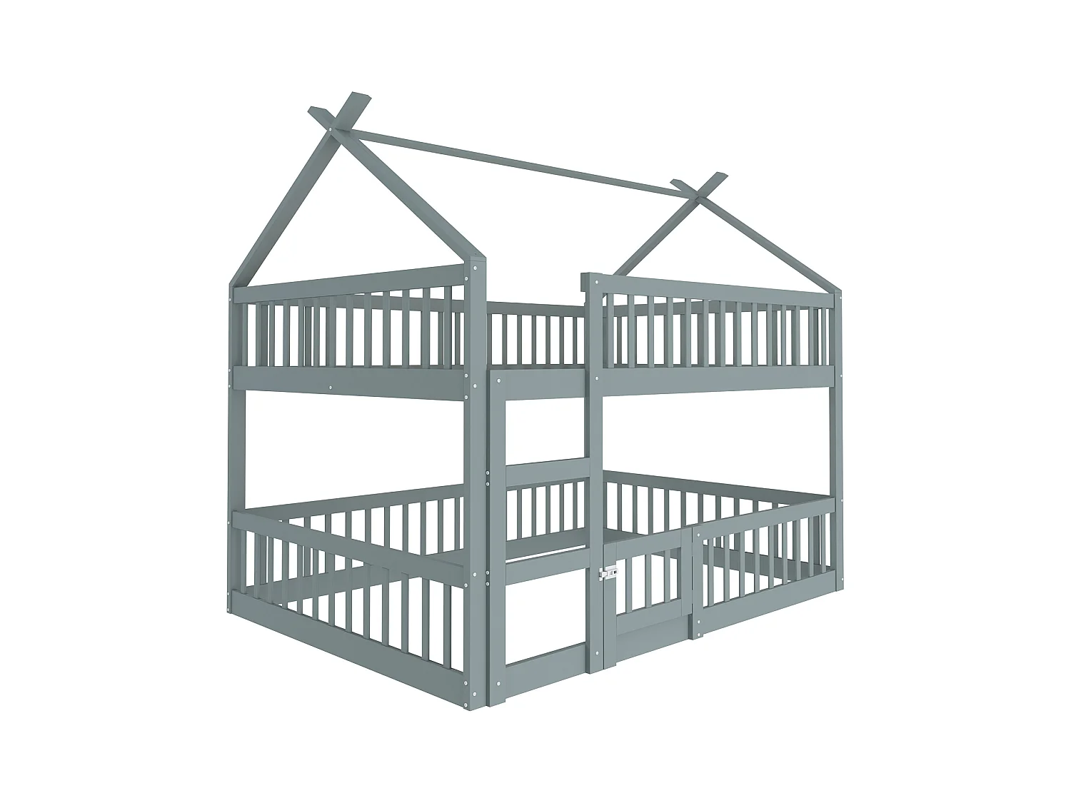 Lit superposé enfant 140x200 cm gris, lit familial loft avec escalier, structure en bois massif stable