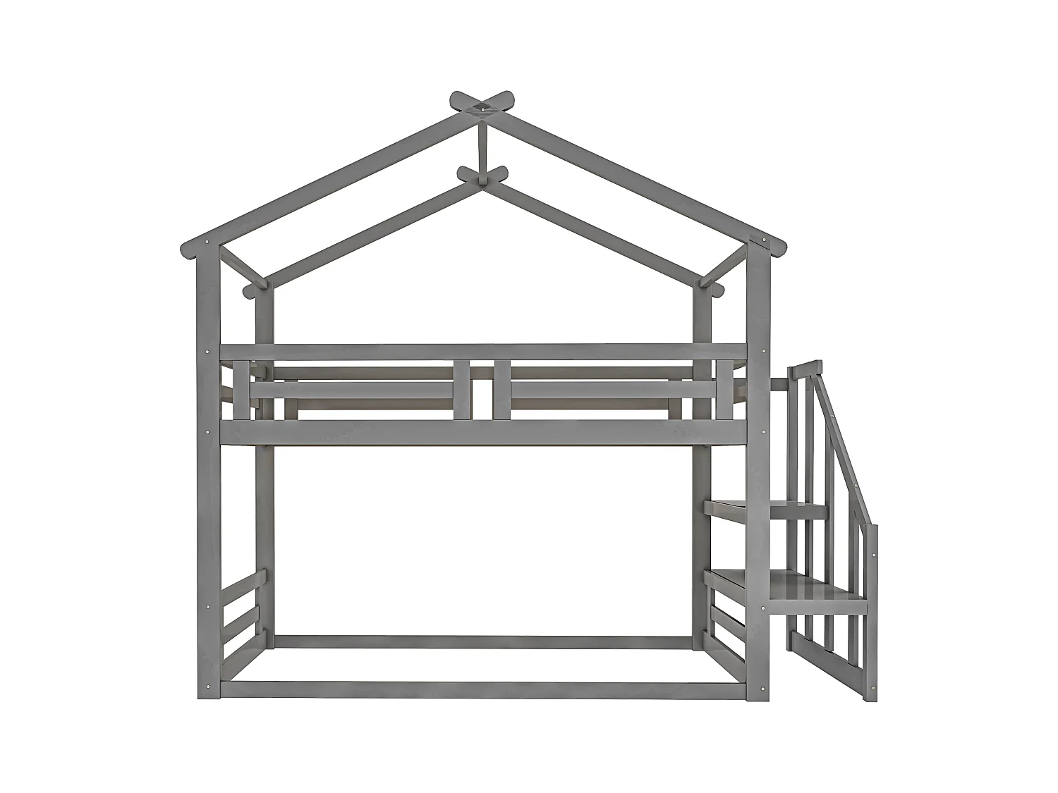 Lit superposé bas 90x200 cm gris, en bois massif, avec échelle de sécurité et sommier à lattes