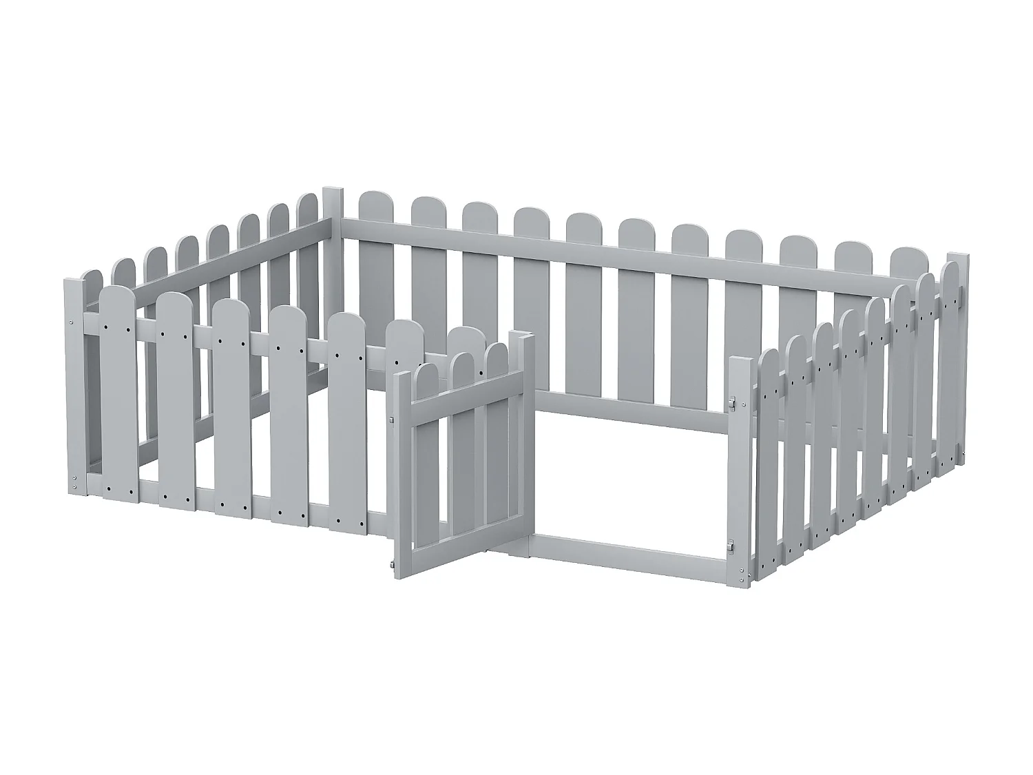 Lit enfant 140x200 cm gris, cadre en bois avec barrière et porte, lit bas sûr et confortable