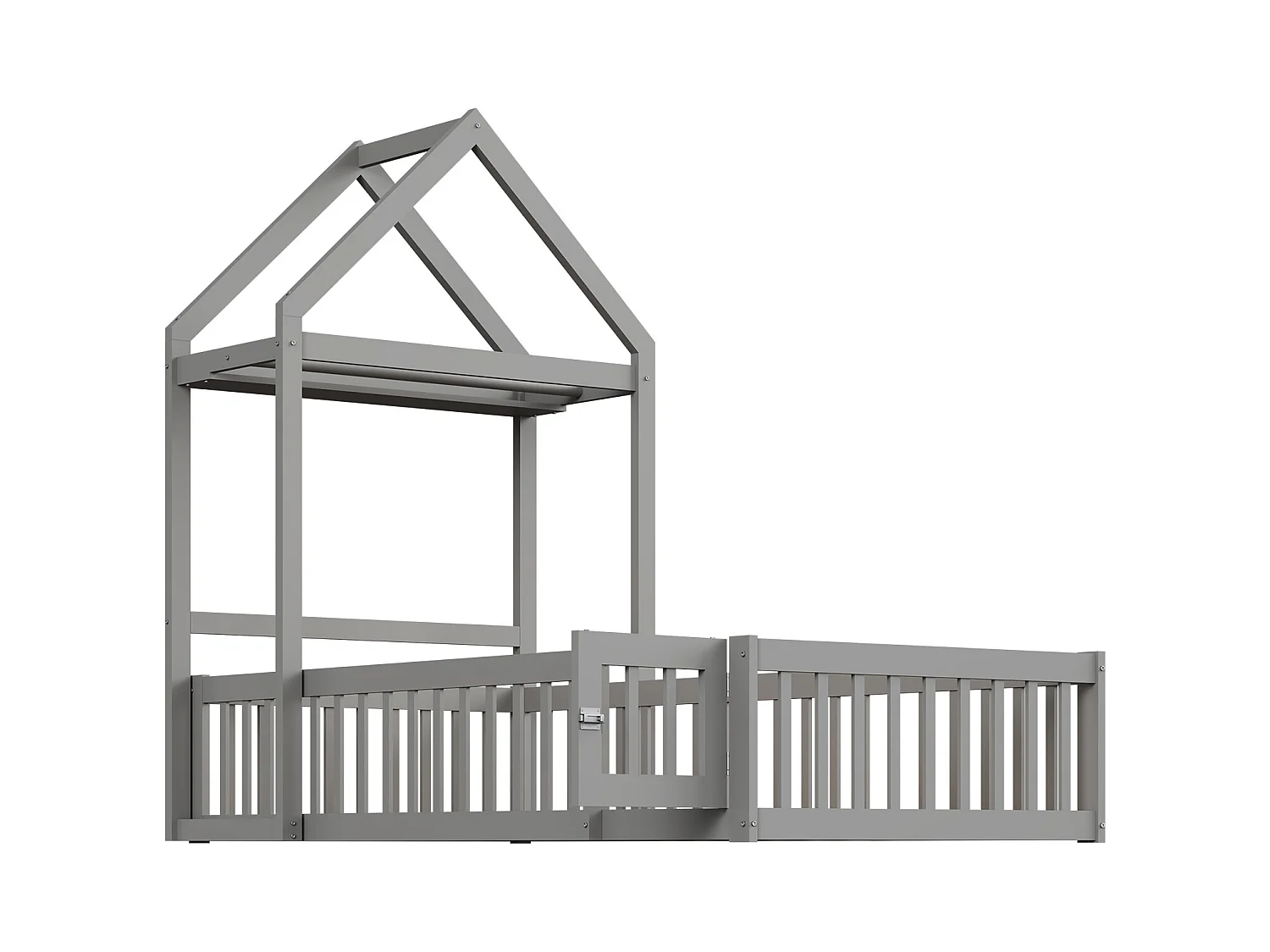 Lit enfant 90x200 cm gris, cadre en bois massif avec espace de rangement, barrière et portes sécurisées
