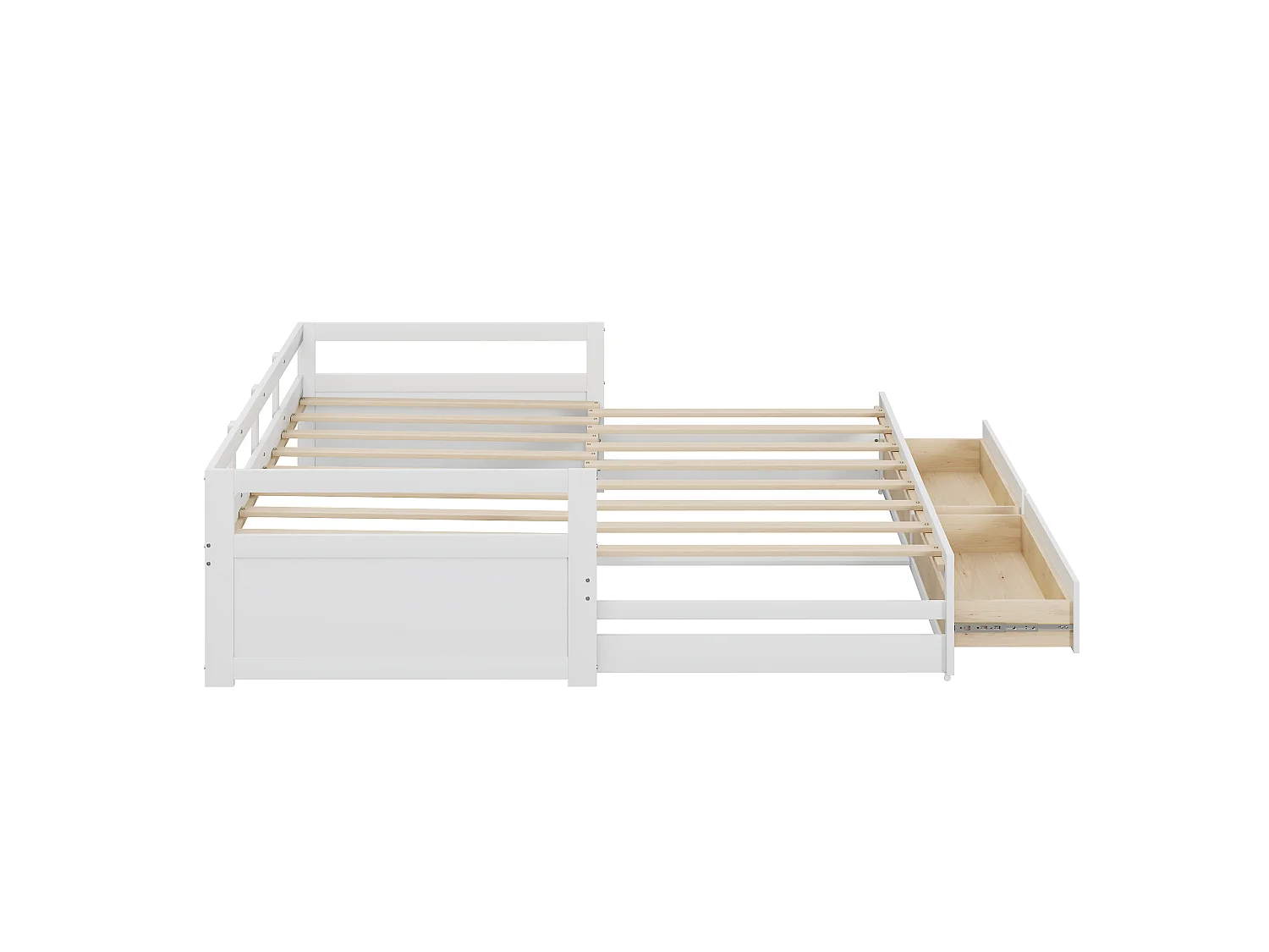 Canapé-lit extensible 90/180x200 avec tiroirs et sommier, lit en pin avec rangement, blanc