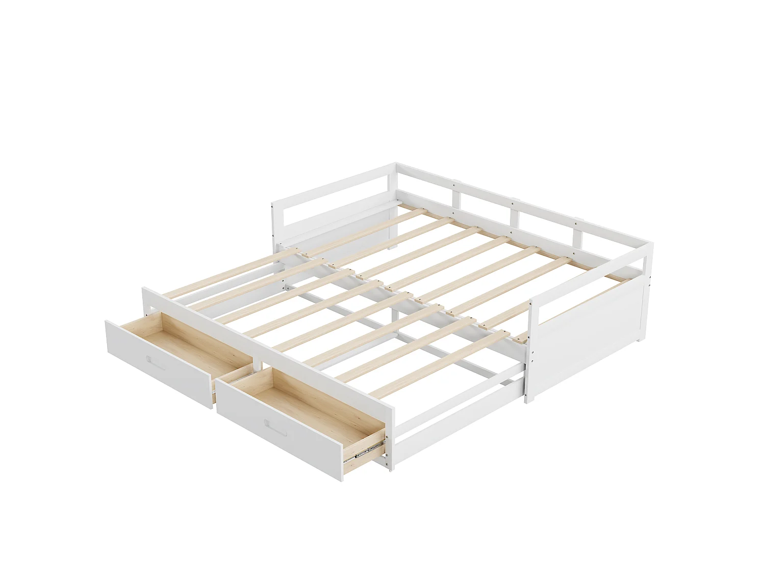 Canapé-lit extensible 90/180x200 avec tiroirs et sommier, lit en pin avec rangement, blanc
