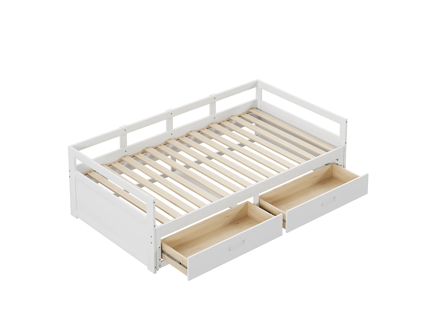 Canapé-lit extensible 90/180x200 avec tiroirs et sommier, lit en pin avec rangement, blanc