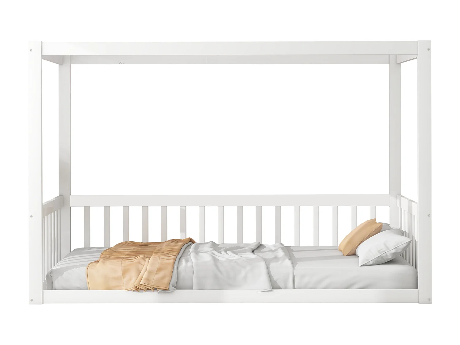 Lit mezzanine enfant 90x200 cm, lit à baldaquin bois massif pour enfants et adolescents, blanc