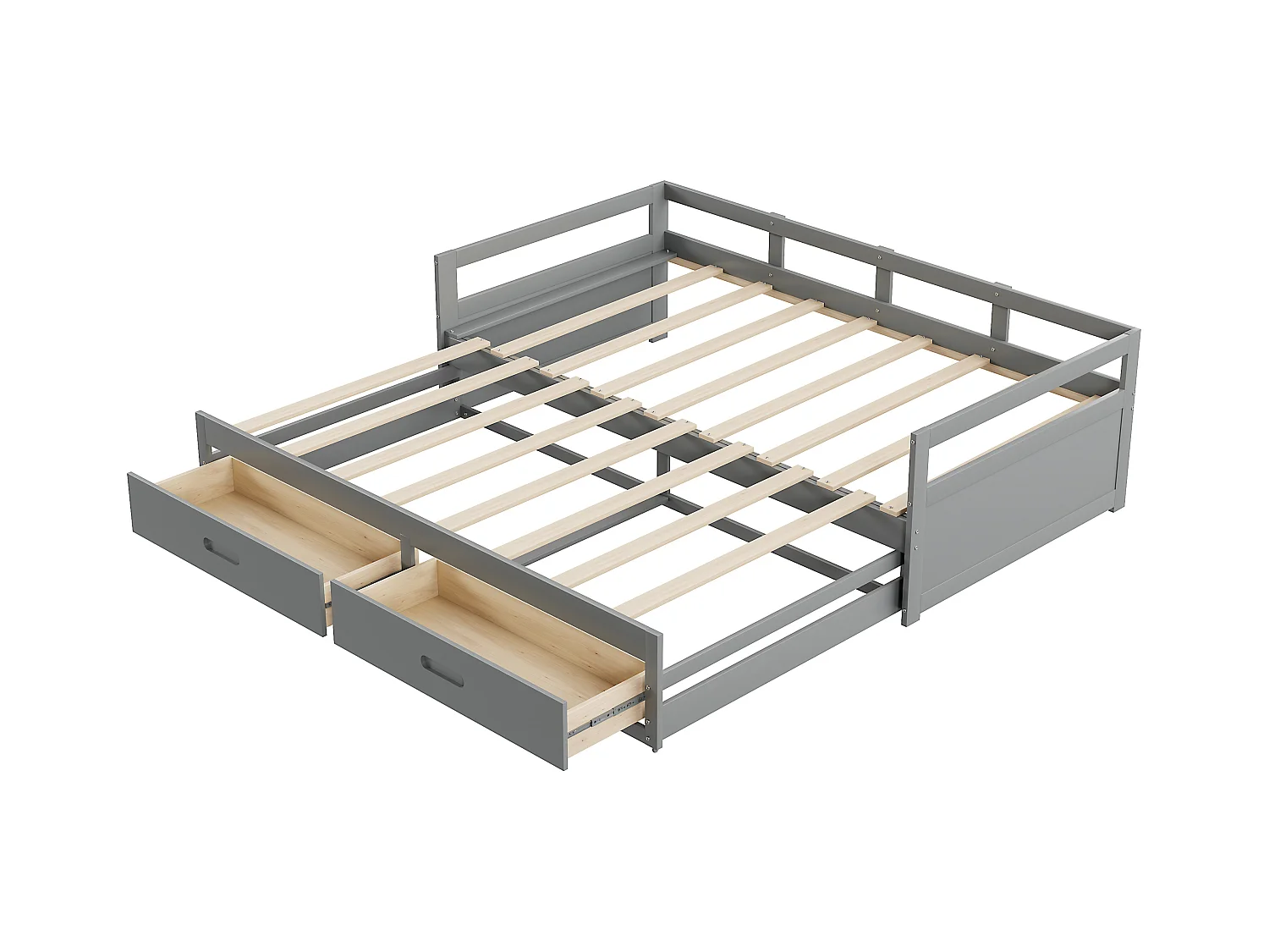 Canapé-lit extensible 90/180x200 avec tiroirs et sommier, lit en pin avec rangement, gris