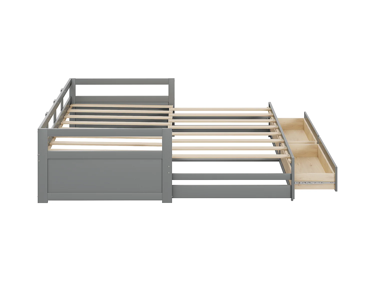 Canapé-lit extensible 90/180x200 avec tiroirs et sommier, lit en pin avec rangement, gris