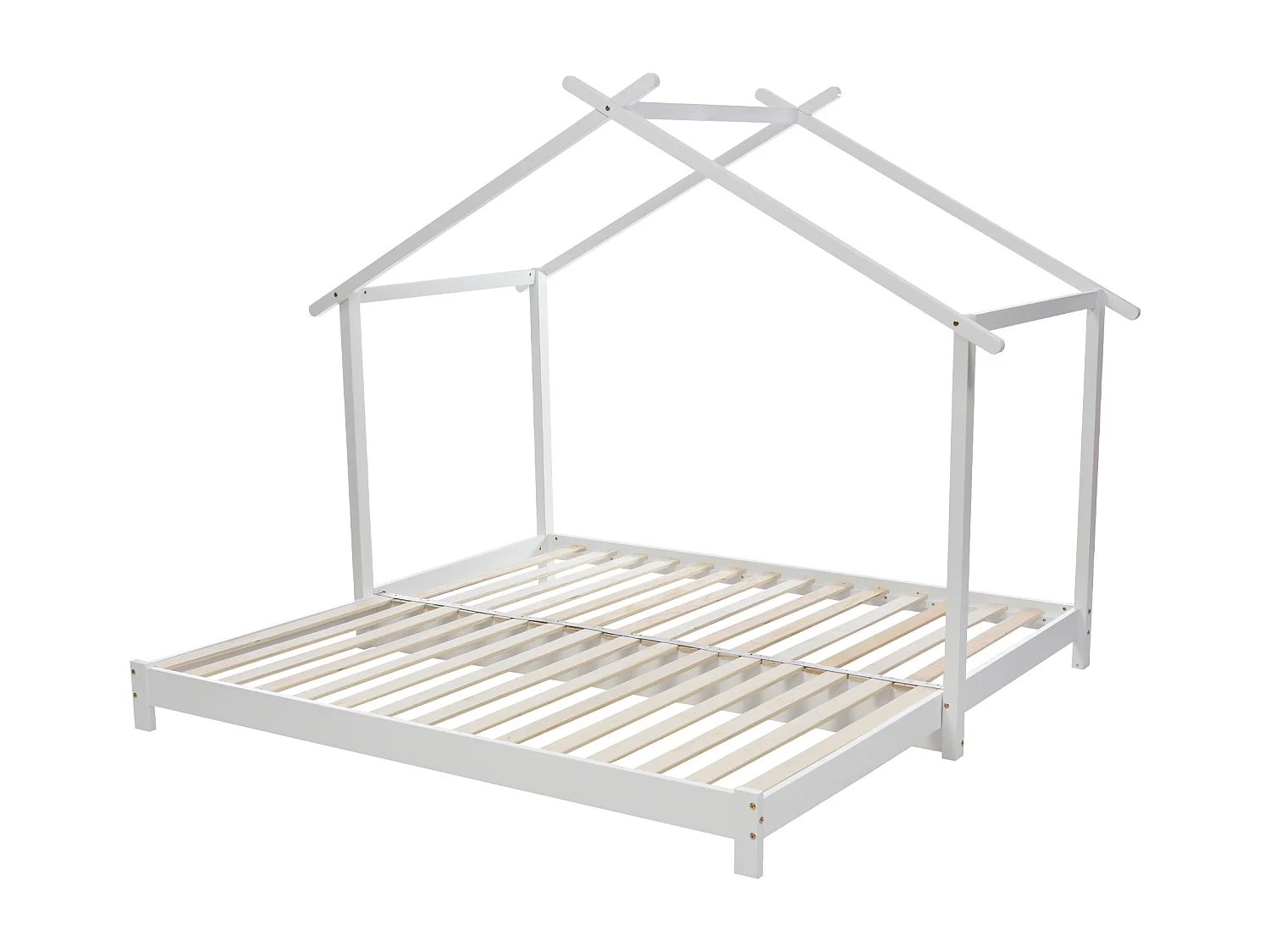 Lit cabane en bois 90/180x190, pour filles et garçons, transformable en lit au sol, avec sommier, blanc