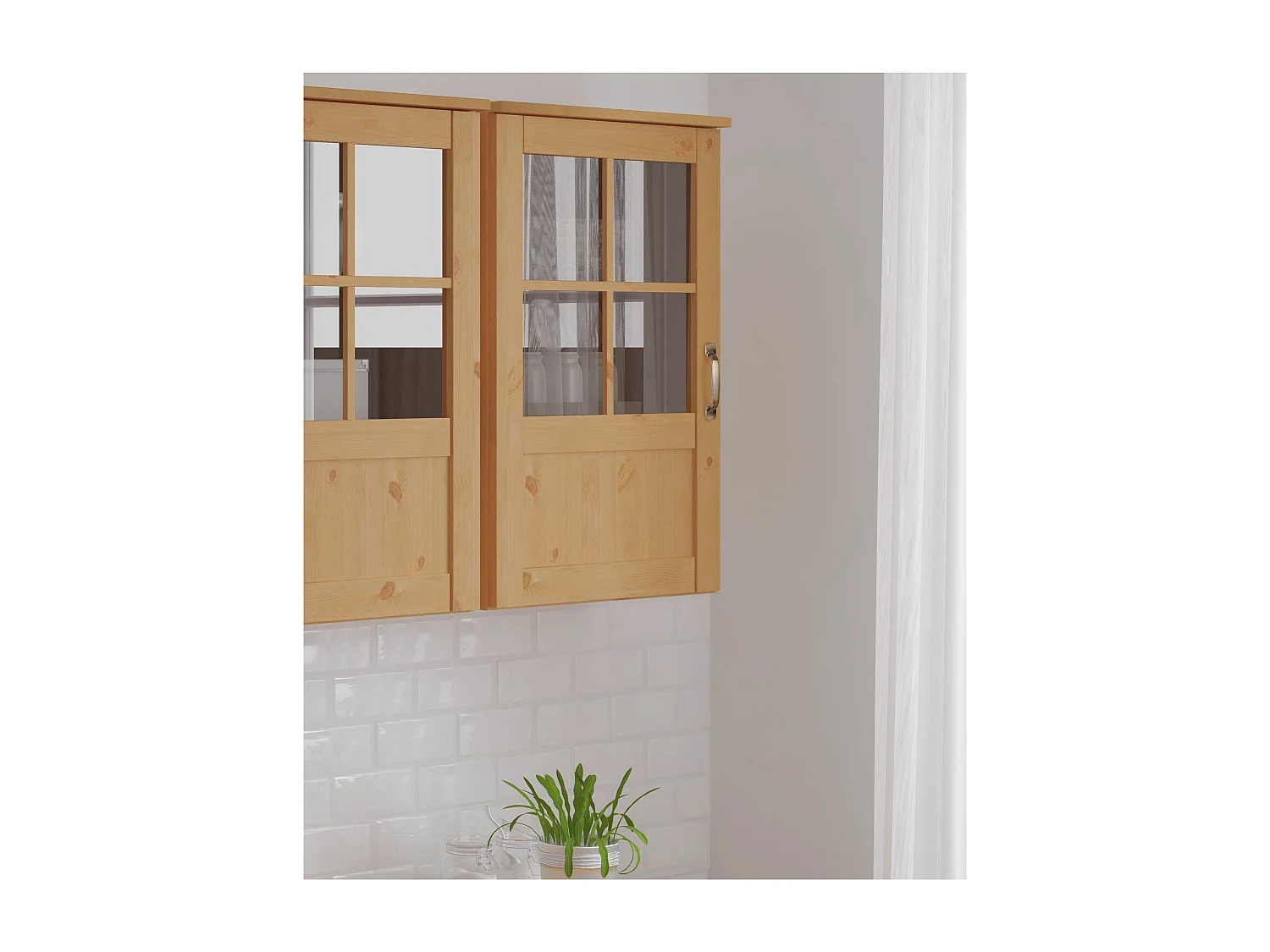 Alby | Vitrine murale avec une porte en pin couleur bois naturel