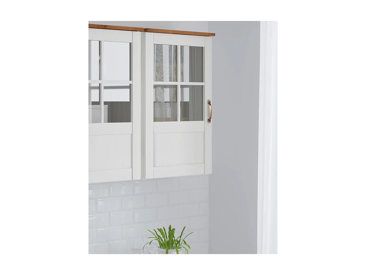 Alby | Vitrine murale en pin blanc avec une porte