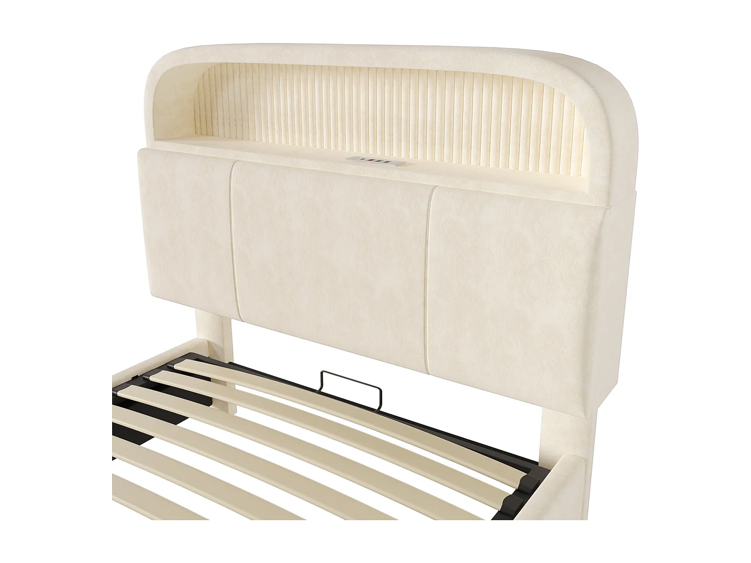 Letto contenitore 90 x 200 cm - Letto singolo con illuminazione a LED e spazio contenitore - velluto beige - materasso incluso