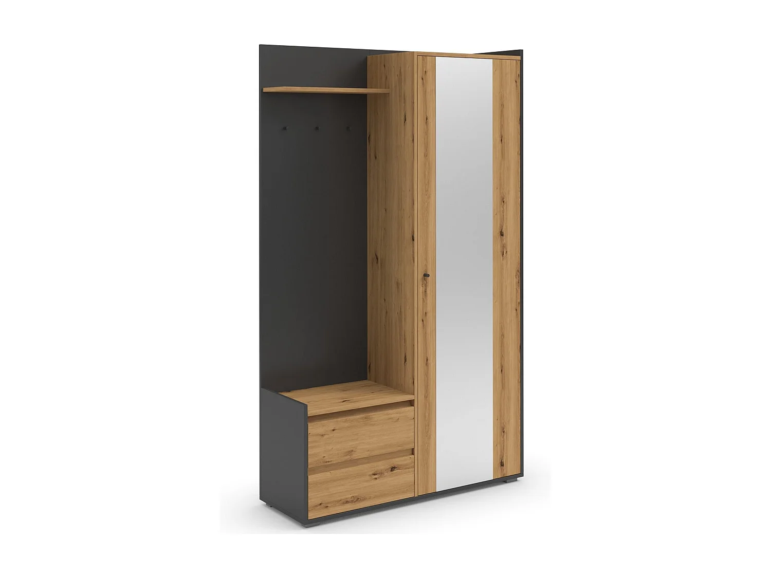Kosmo | Armoire avec 1 porte et 2 tiroirs en aspect bois anthracite