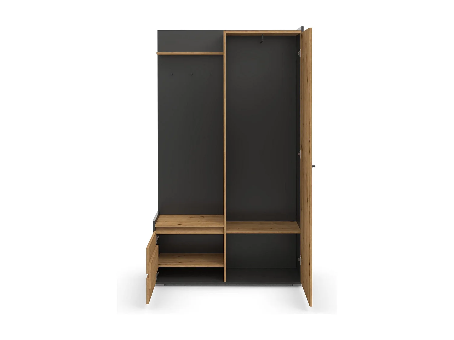 Kosmo | Armoire avec 1 porte et 2 tiroirs en aspect bois anthracite