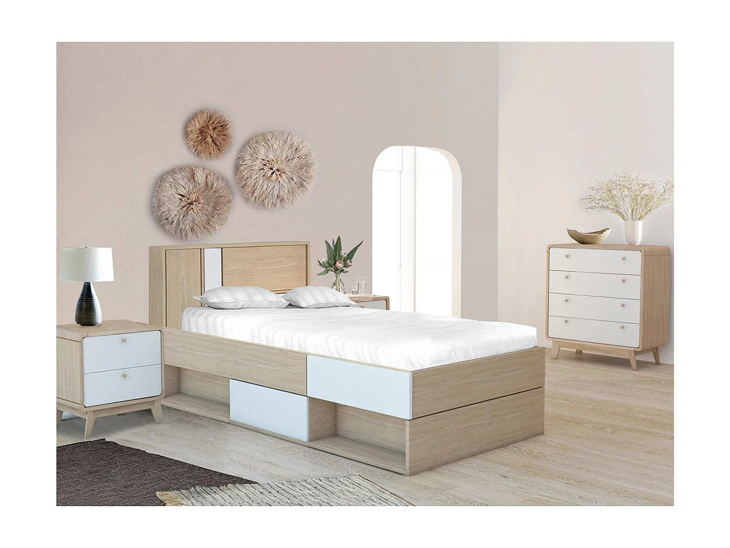 Cassie|Ensemble de chambre à coucher chêne blanc