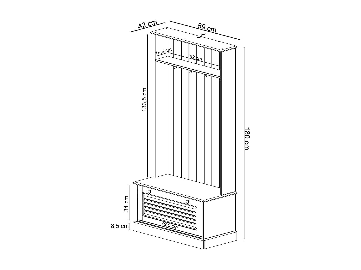Mille | Armoire avec 1 porte à rabat en pin