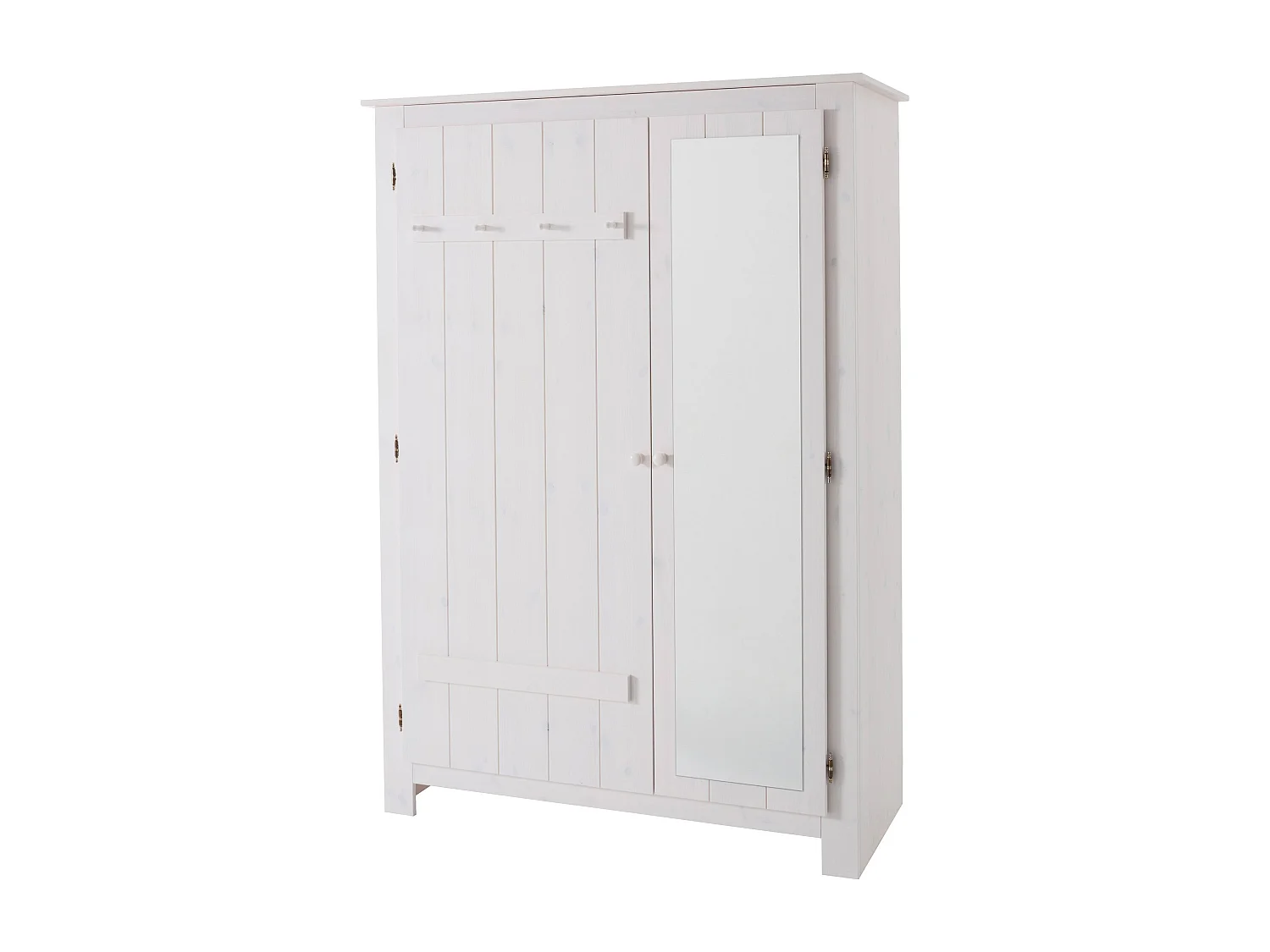 Bertram | Armoire en bois de pin avec porte miroir en blanc