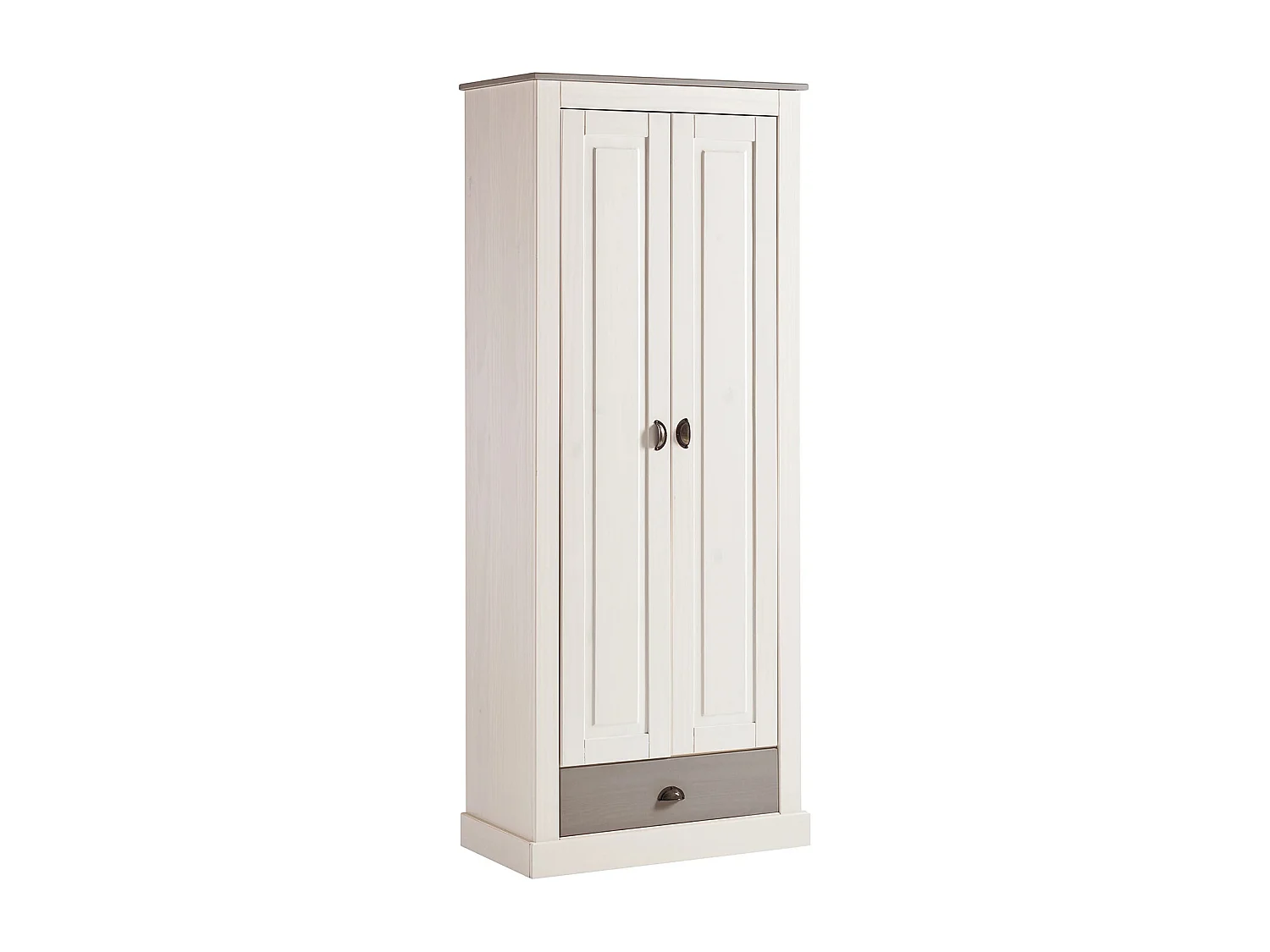 Toby | Armoire à deux portes avec tiroir en bois de pin en blanc gris
