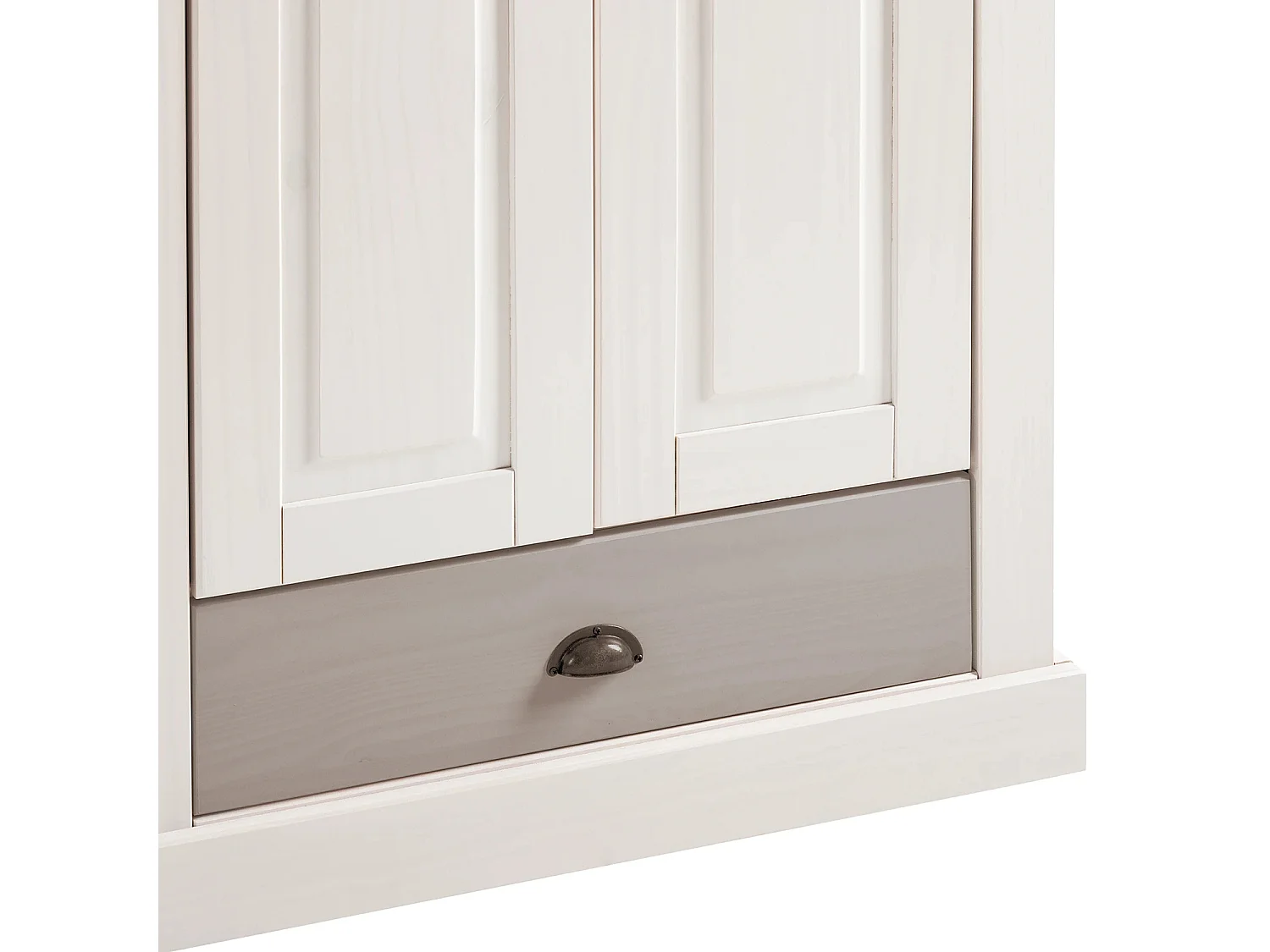 Toby | Armoire à deux portes avec tiroir en bois de pin en blanc gris