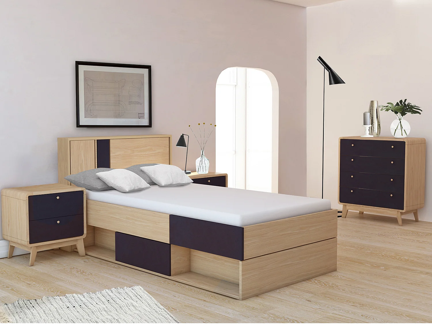 Cassie|Ensemble de chambre à coucher chêne noir