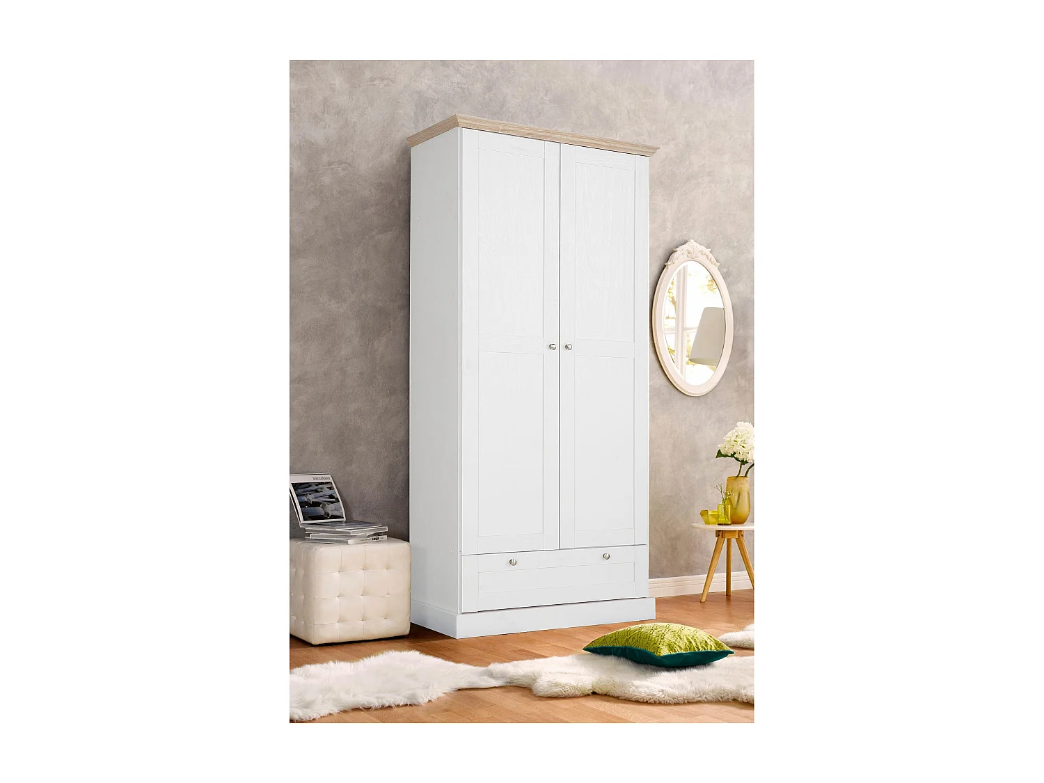 Binz|Wardrope 2 portes 1 tiroir Chêne blanc