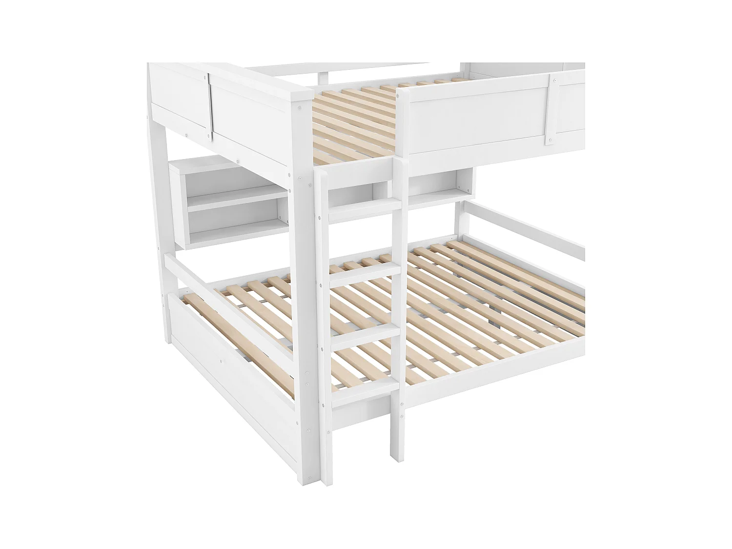 Lit superposés pour enfant - 2 x 160 x 200 cm -  avec étagère de rangements et Leds - MDF - blanc