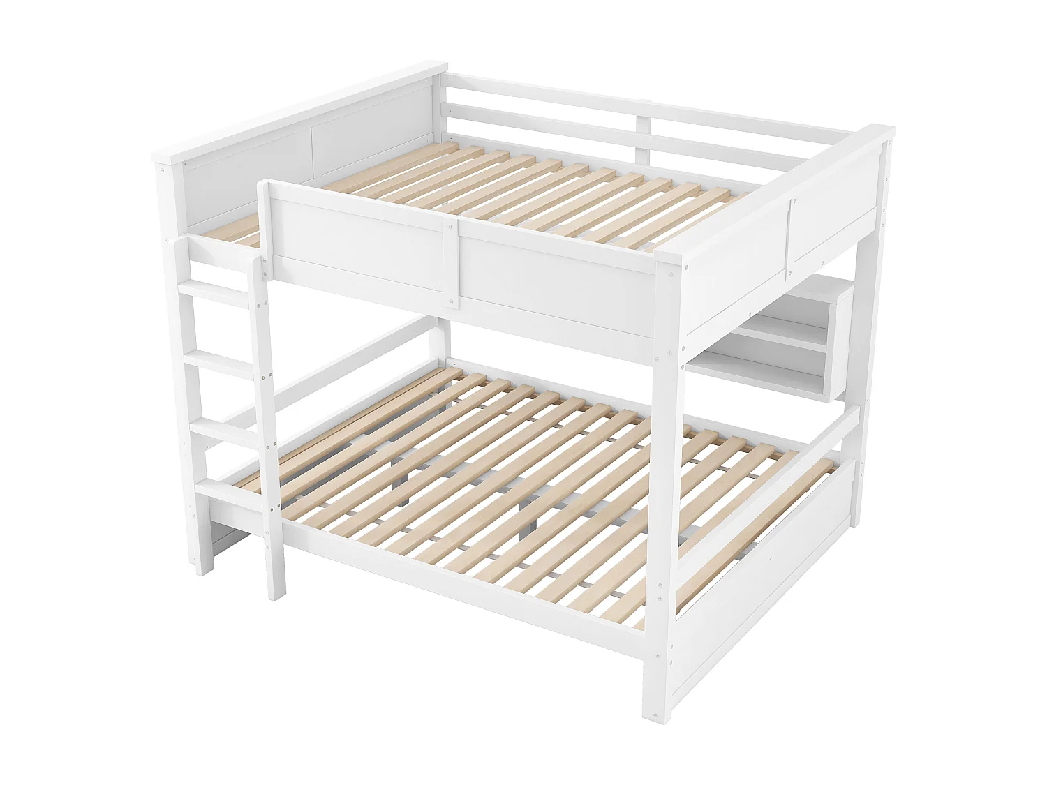 Lit superposés pour enfant - 2 x 160 x 200 cm -  avec étagère de rangements et Leds - MDF - blanc