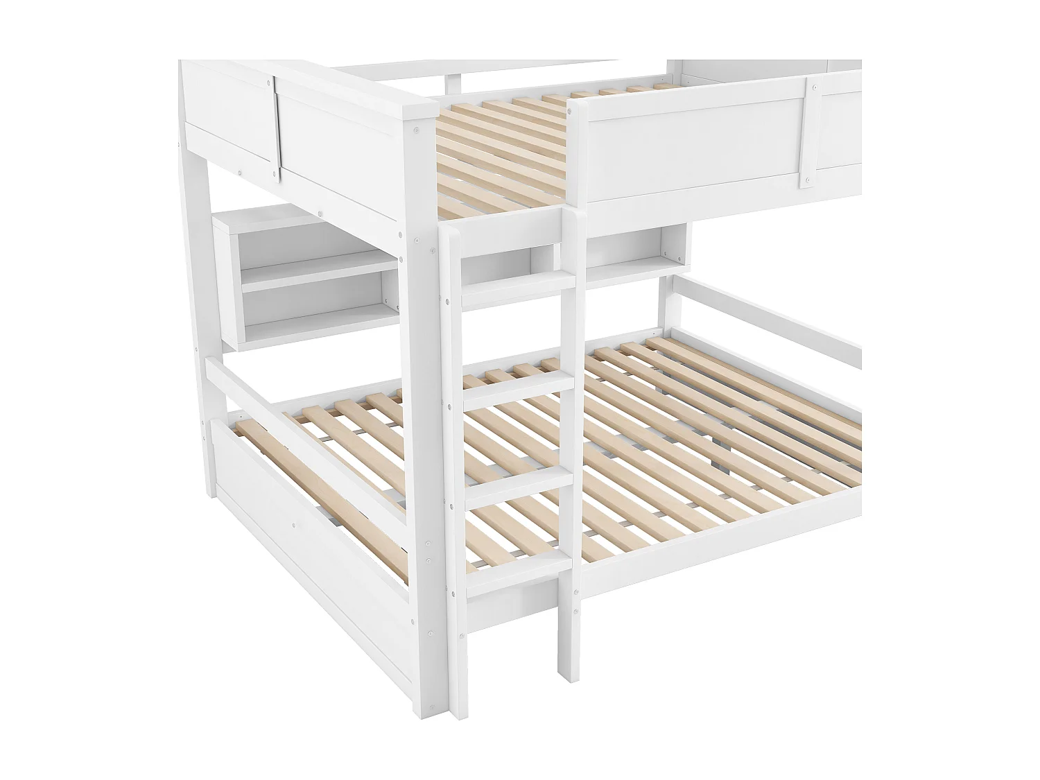 Lit superposés pour enfant - 2 x 160 x 200 cm -  avec étagère de rangements et Leds - MDF - blanc