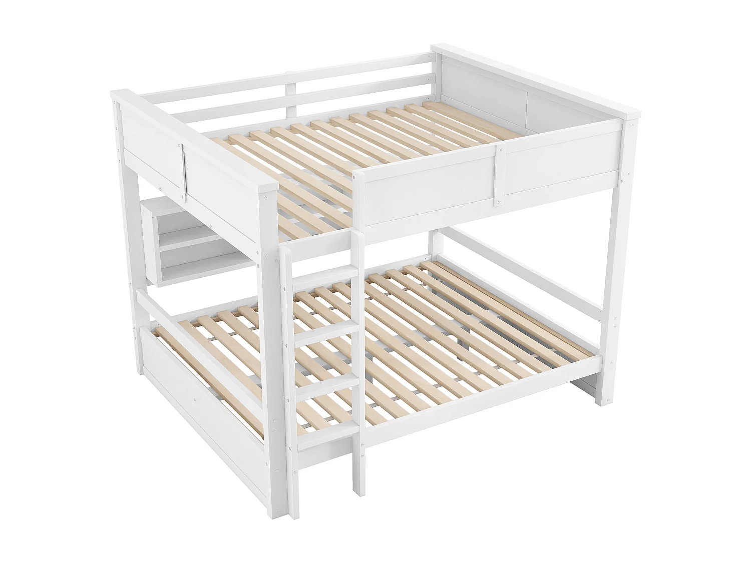 Lit superposés pour enfant - 2 x 160 x 200 cm -  avec étagère de rangements et Leds - MDF - blanc