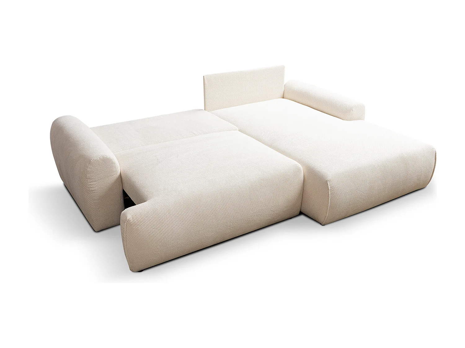 Canapé d'Angle droit avec fonction de couchage Noboo coffre en beige direct fabricant, livraison et installation offertes