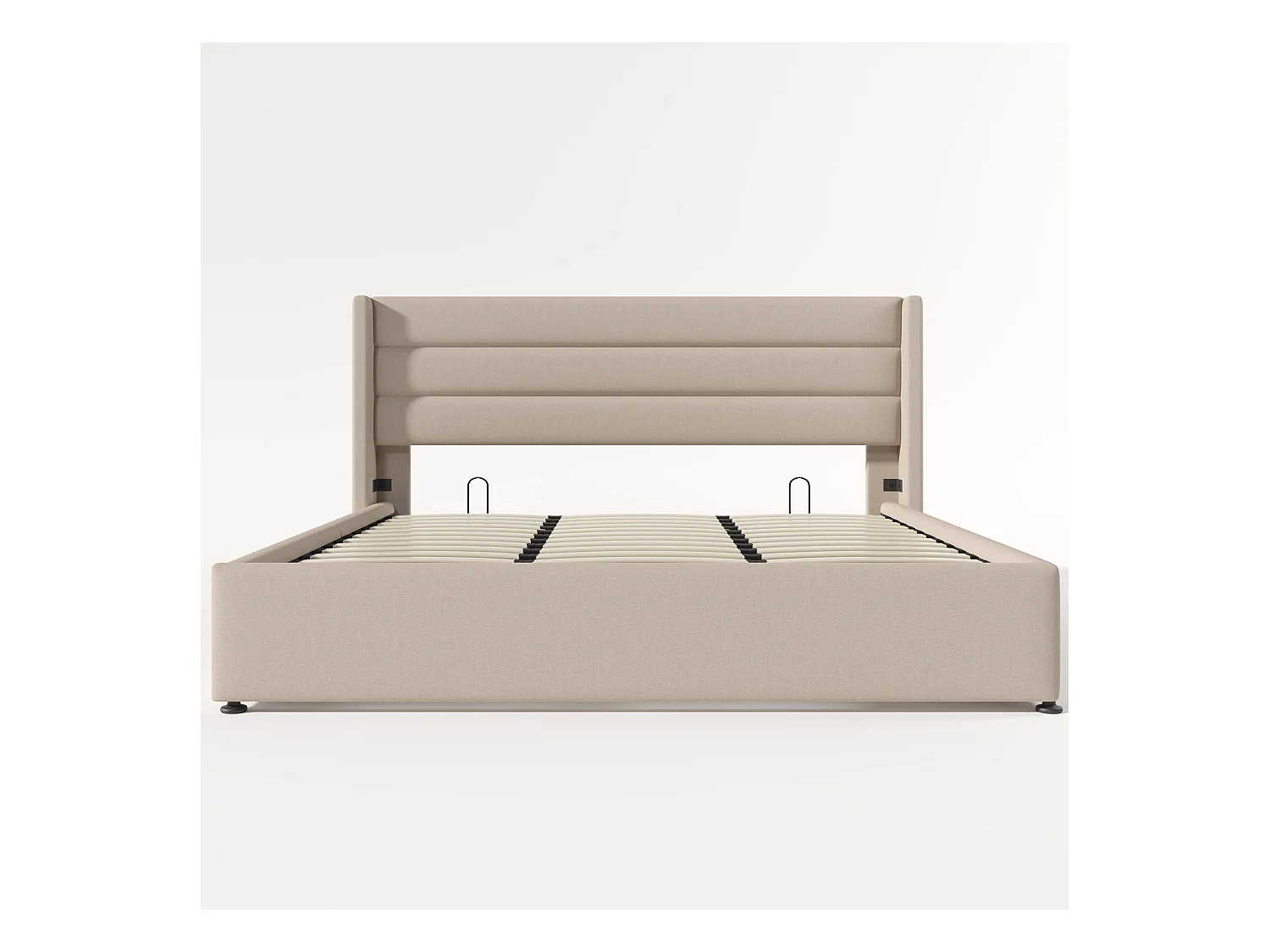 Lit coffre 180x200 cm - Lit double avec sommier à lattes en métal - lin beige