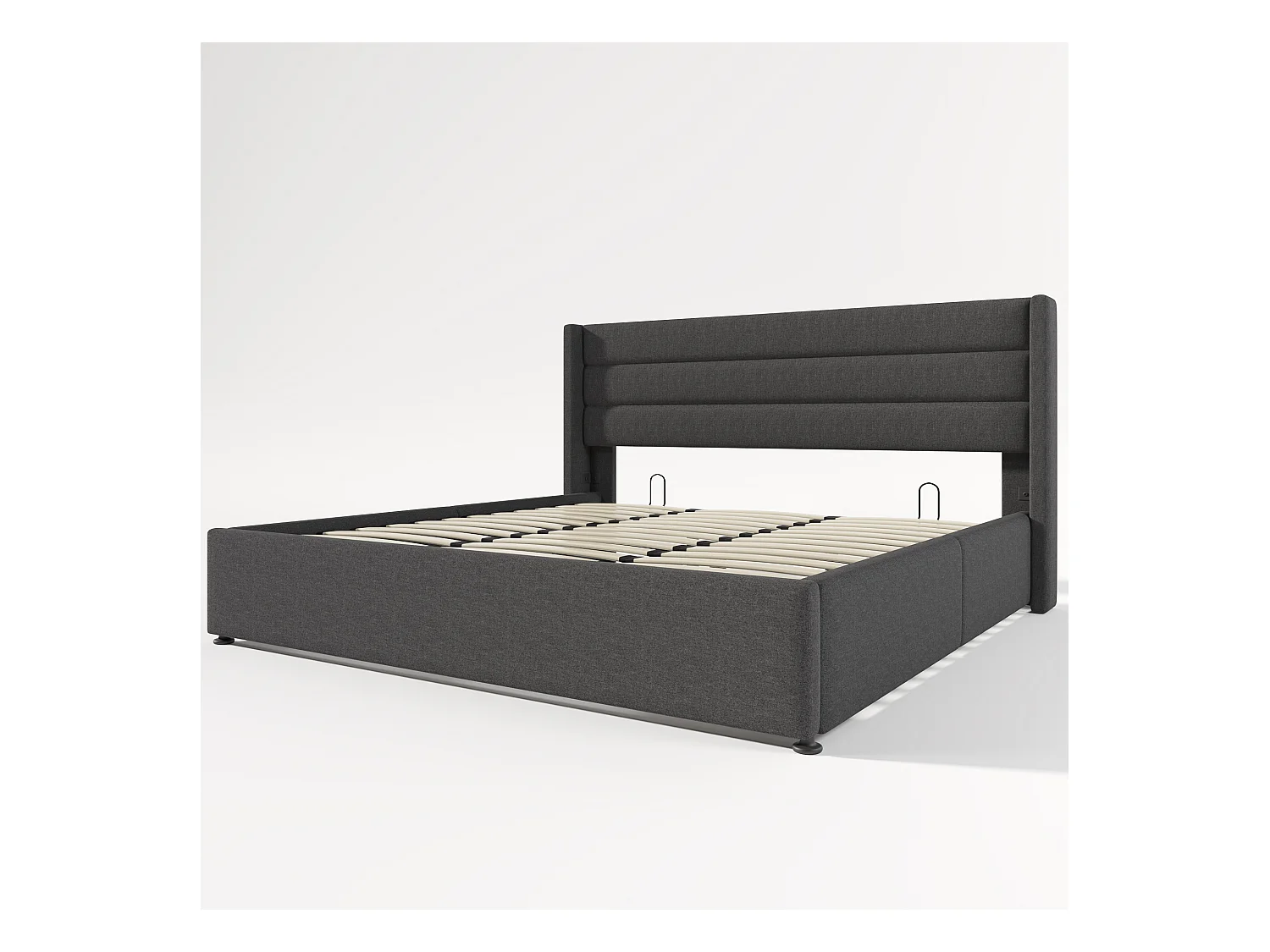 Lit coffre 180x200 cm - Lit double avec sommier à lattes en métal - lin gris