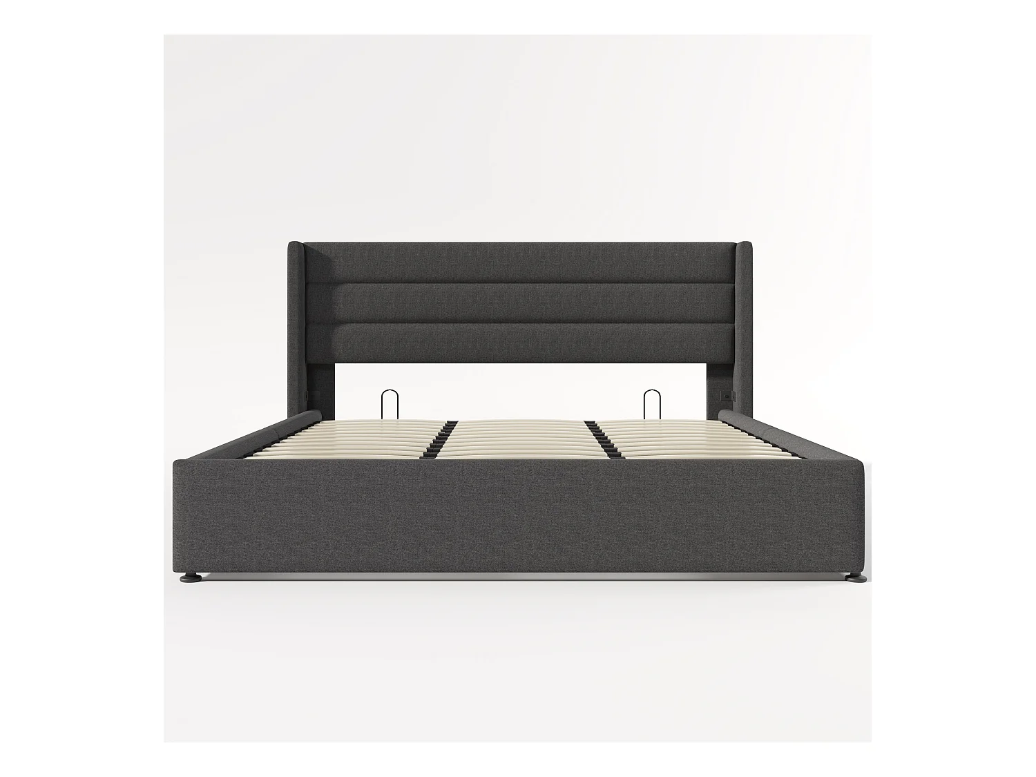 Lit coffre 180x200 cm - Lit double avec sommier à lattes en métal - lin gris