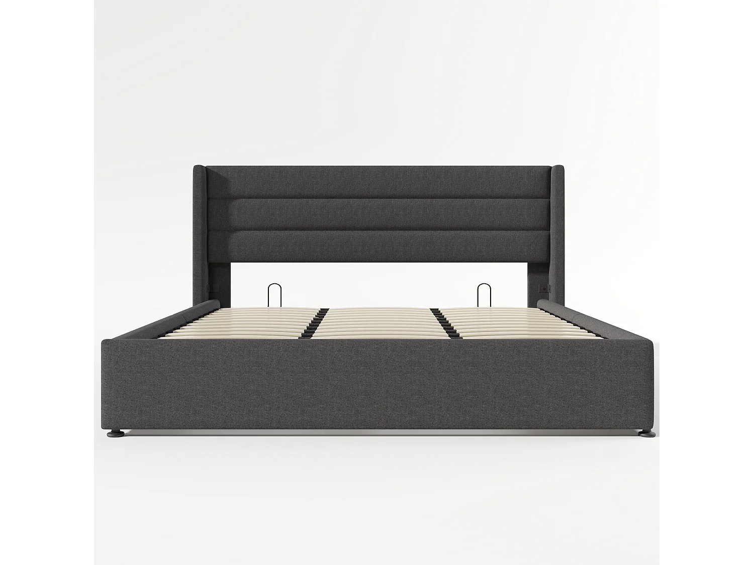 Lit coffre 180x200 cm - Lit double avec sommier à lattes en métal - lin gris