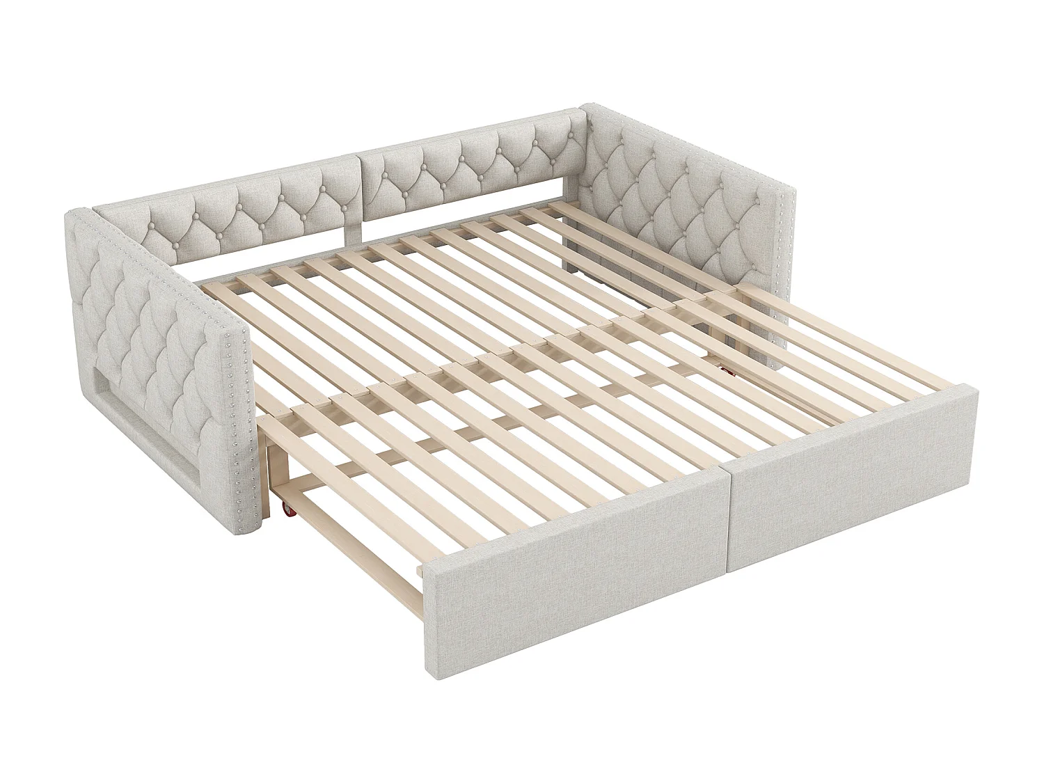 Canapé-lit allungabile - 90/180 x 200 cm - con rivestimento + LED - senza materiali - MDF - beige