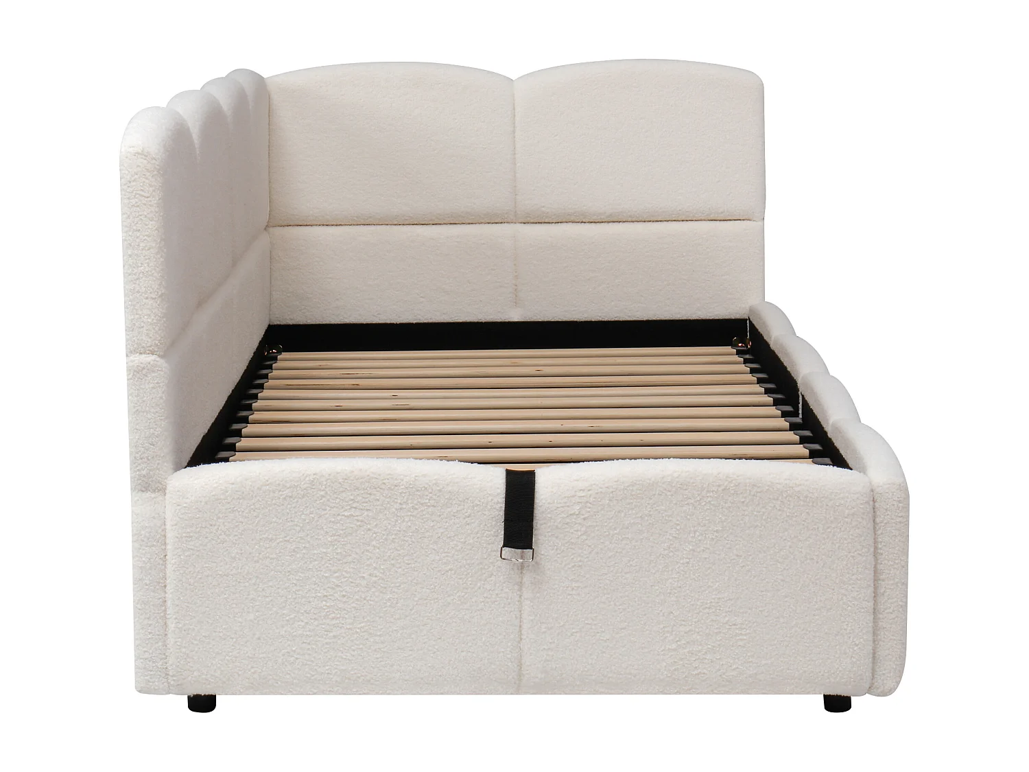 Stauraumbett 90 x 200 cm - Einzelbett mit 2 Aufbewahrungstaschen und USB-Ladegerät - beige bouclé - matratze nicht enthalten