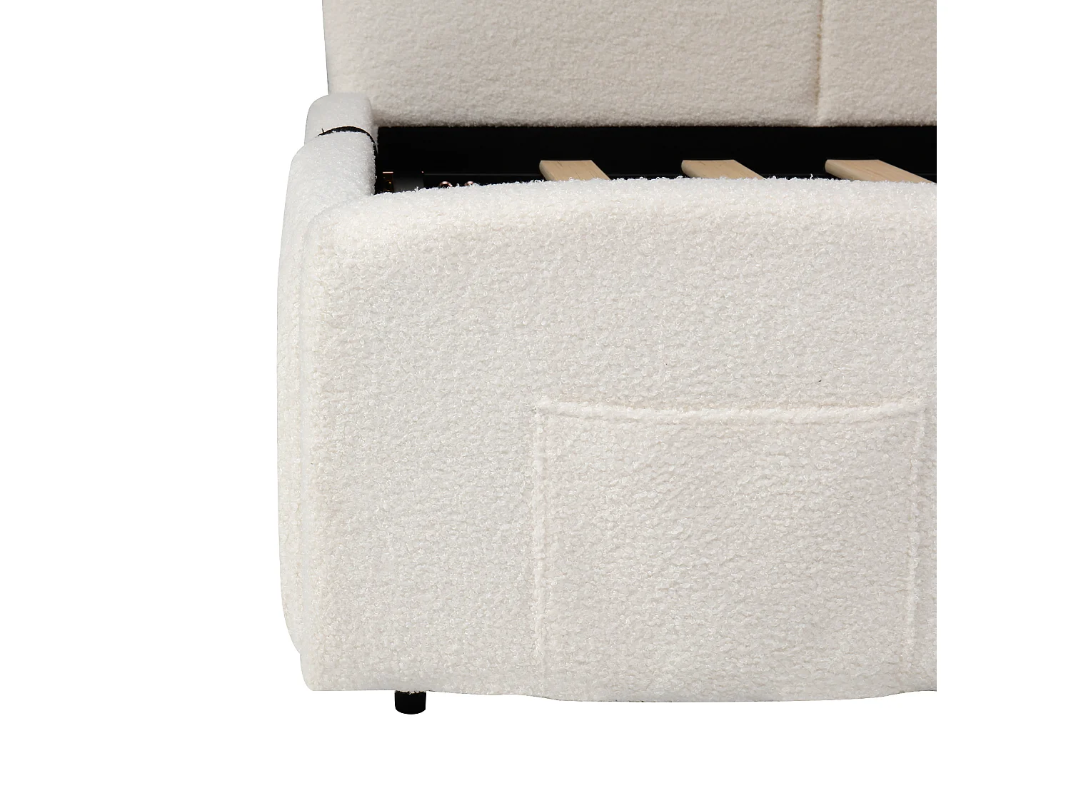 Stauraumbett 90 x 200 cm - Einzelbett mit 2 Aufbewahrungstaschen und USB-Ladegerät - beige bouclé - matratze nicht enthalten