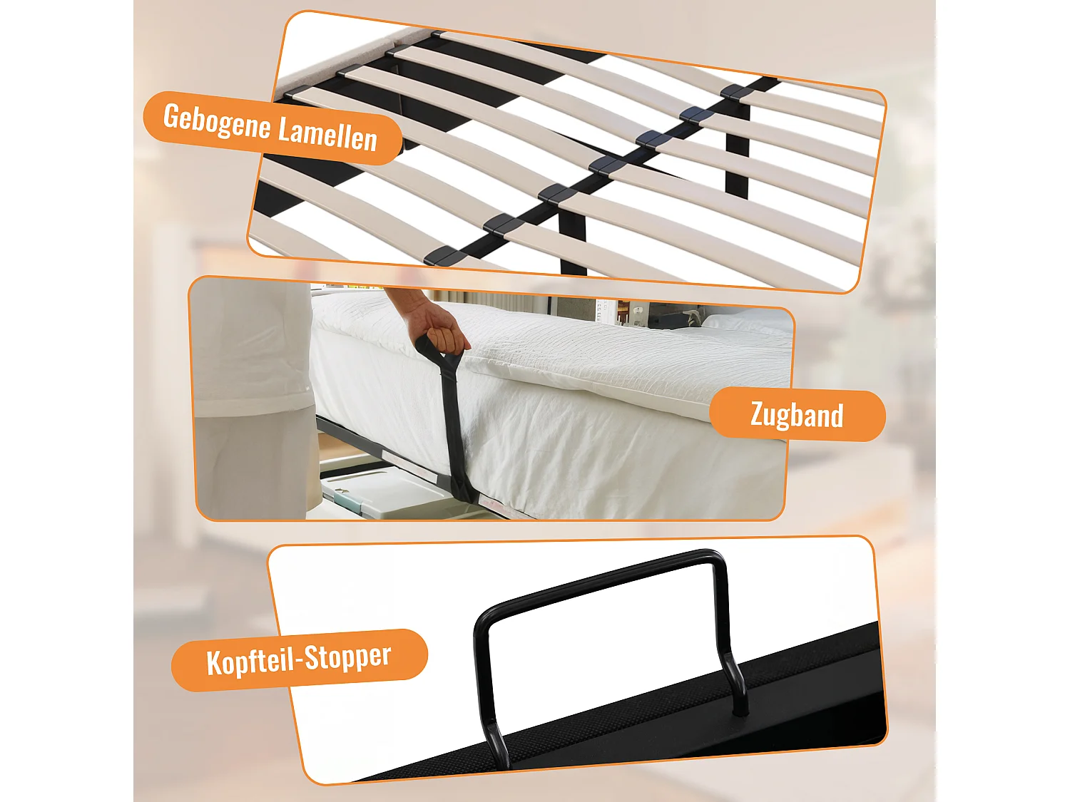 Gepolstertes Doppelbett mit Stauraum – 160 x 200 cm – mit verstecktem Getränkehalter und Ladestation – Leinen – Beige