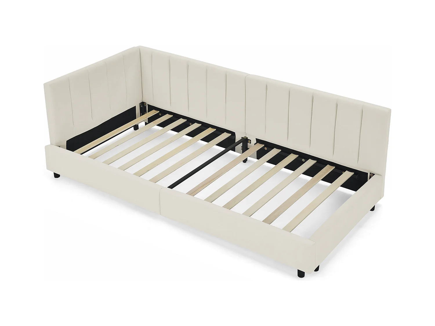 Lit enfant 90 x 200 cm - Lit simple à rayures verticales - velours beige - matelas non inclus