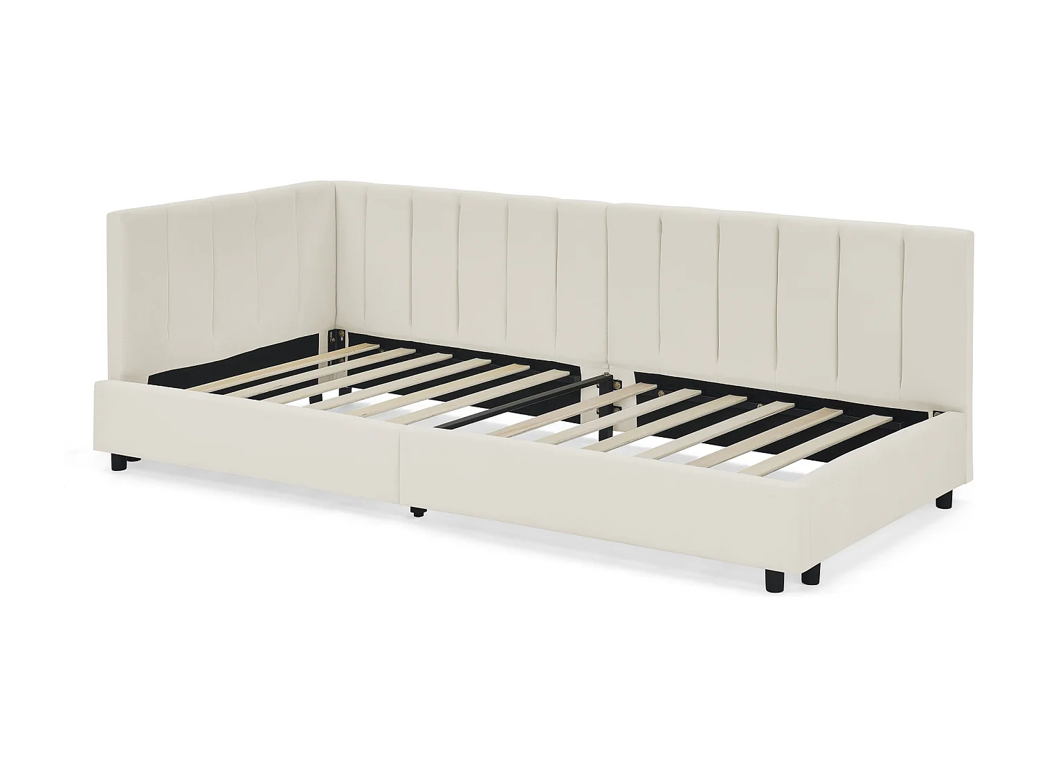 Letto per bambini 90 x 200 cm - Letto singolo con righe verticali - velluto beige - materasso non incluso