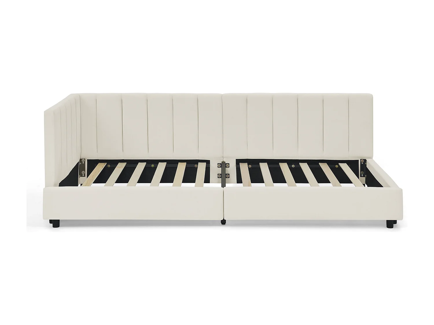 Letto per bambini 90 x 200 cm - Letto singolo con righe verticali - velluto beige - materasso non incluso