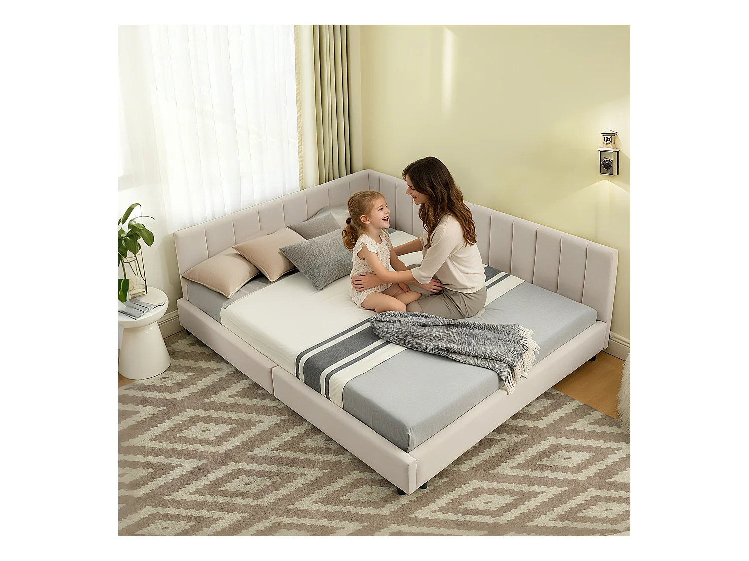 Letto per adulti 140 x 200 cm - Letto matrimoniale a righe verticali - velluto beige - materasso non incluso