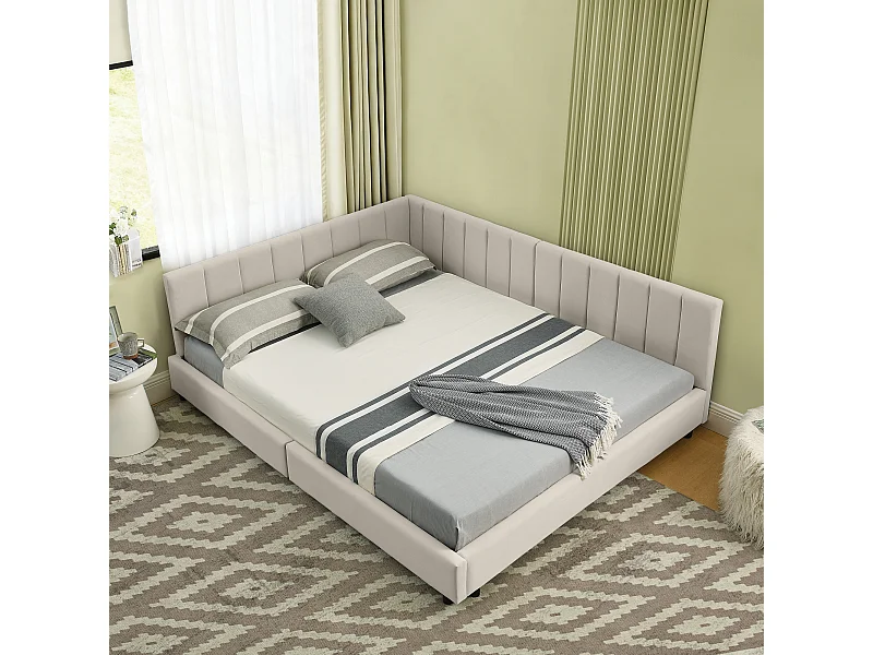 Letto per adulti 140 x 200 cm - Letto matrimoniale a righe verticali - velluto beige - materasso non incluso