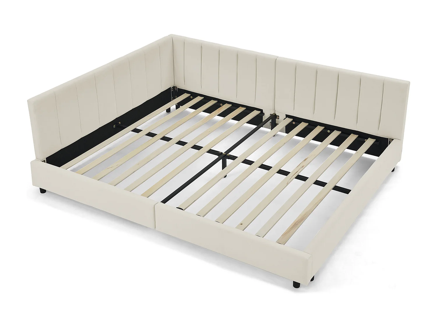 Letto per adulti 160 x 200 cm - Letto matrimoniale a righe verticali - velluto beige - materasso non incluso