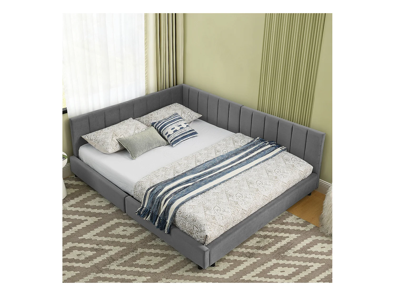 Letto per adulti 140 x 200 cm - Letto matrimoniale con righe verticali - velluto grigio - materasso non incluso