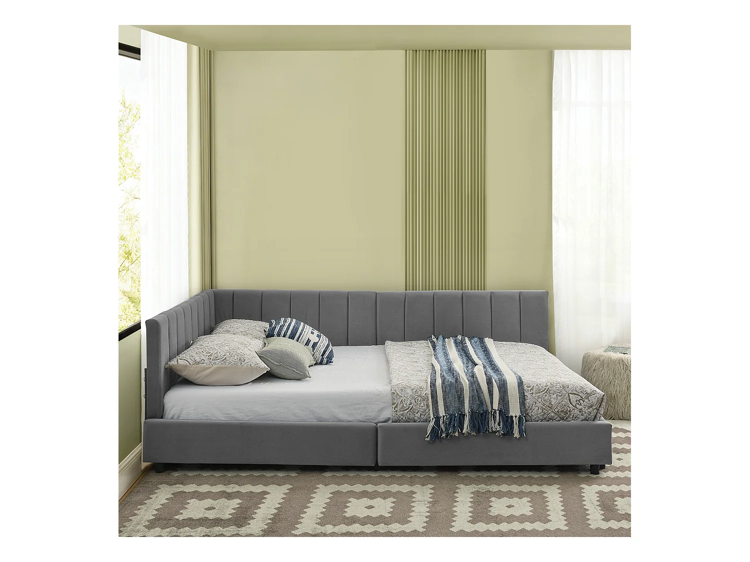 Letto per adulti 140 x 200 cm - Letto matrimoniale con righe verticali - velluto grigio - materasso non incluso