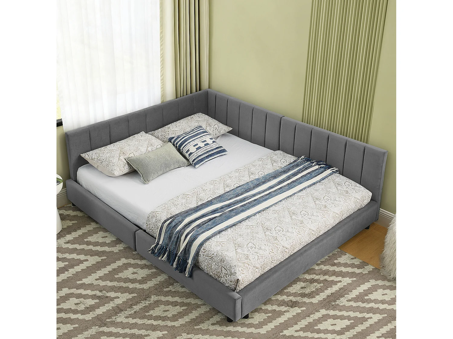 Letto per adulti 140 x 200 cm - Letto matrimoniale con righe verticali - velluto grigio - materasso non incluso