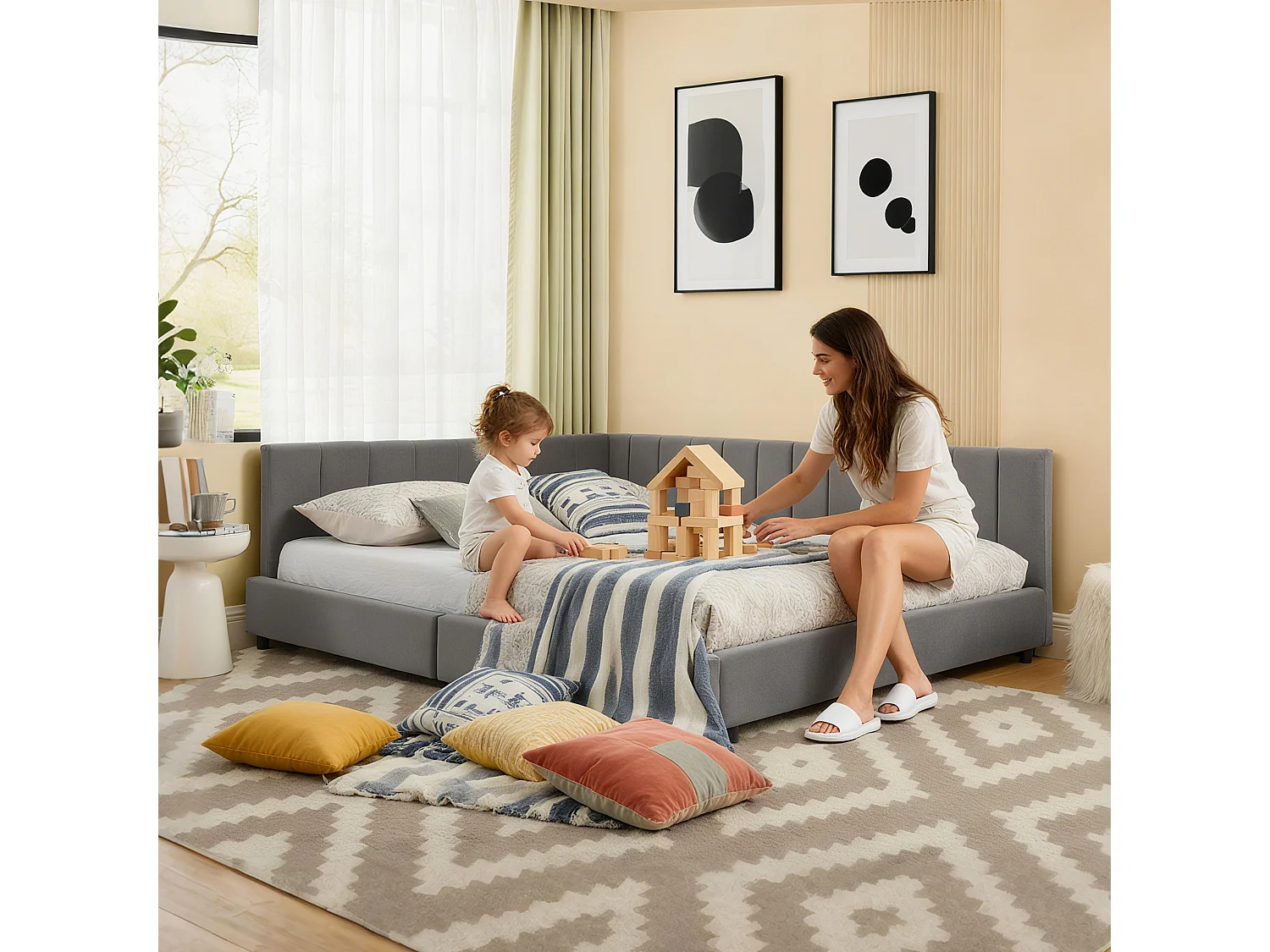 Letto per adulti 140 x 200 cm - Letto matrimoniale con righe verticali - velluto grigio - materasso non incluso