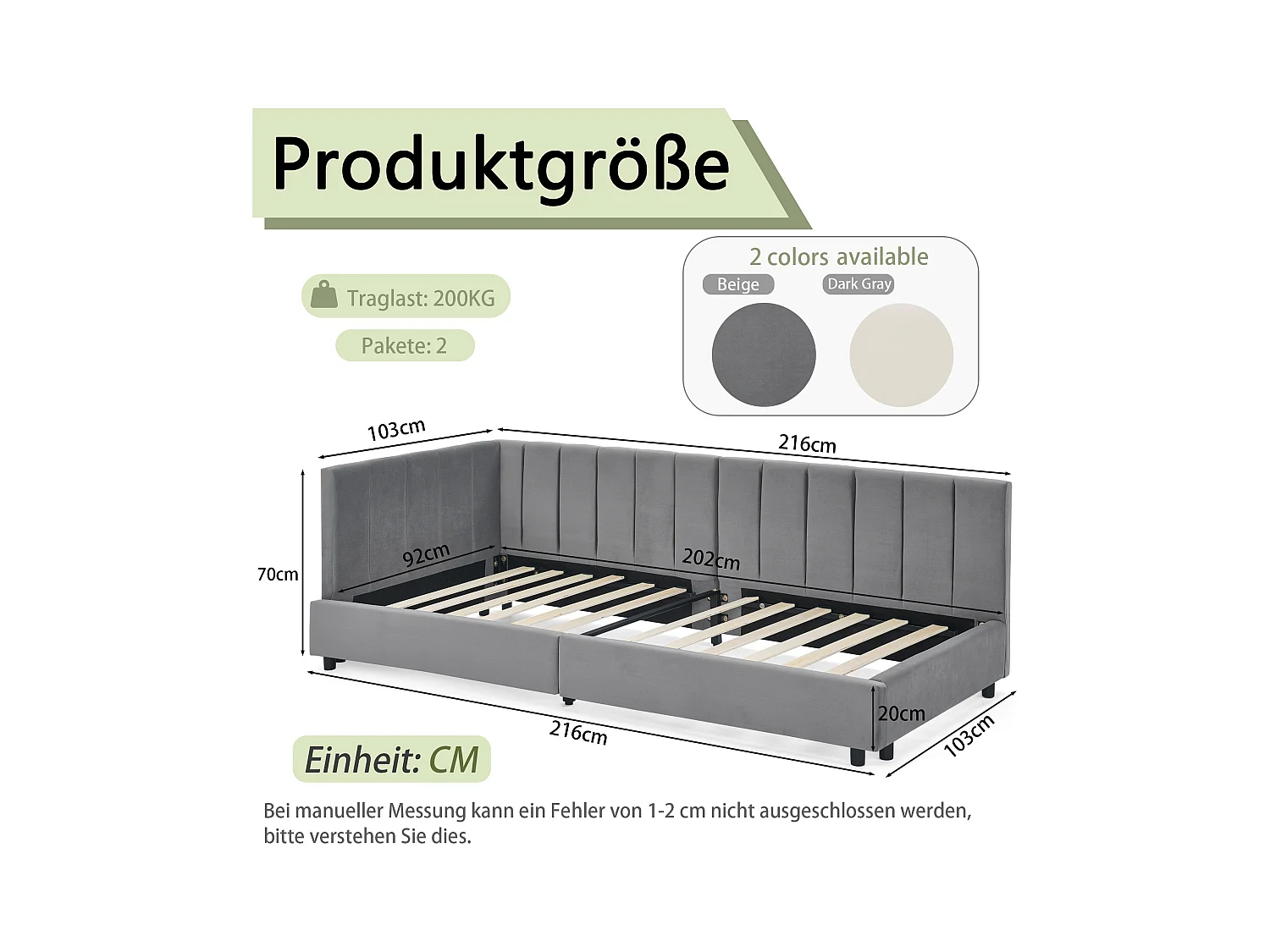 Lit enfant 90 x 200 cm - Lit simple à rayures verticales - velours gris - matelas non inclus